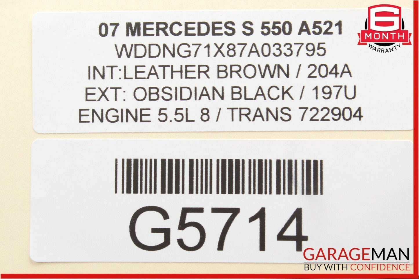 07-09 Mercedes W221 S550 Interior Top Upper Rear View Mirror Auto Dimm Gray