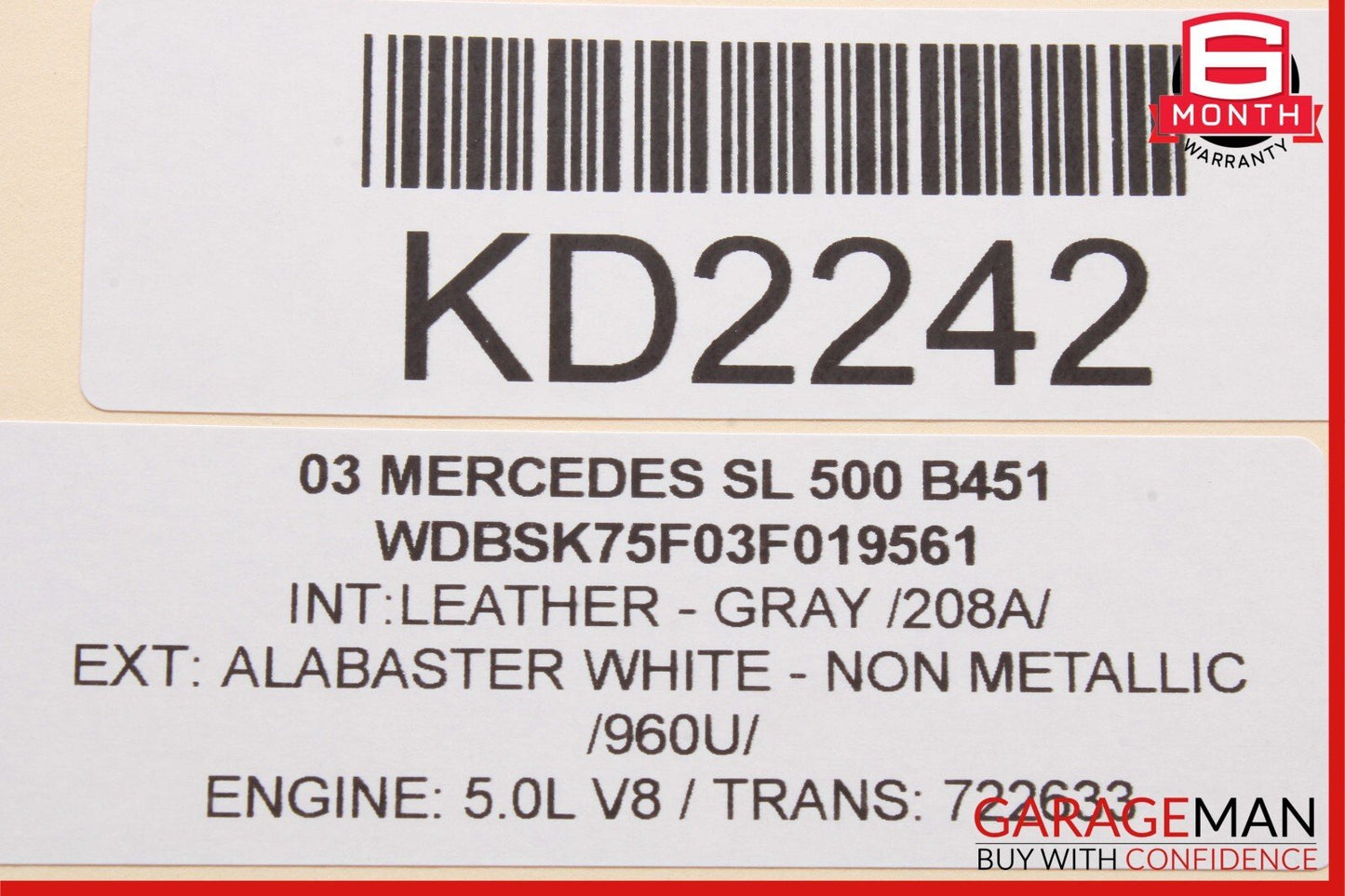 03-12 Mercedes R230 SL500 SL55 Convertible Top Right Side Load Assist Cylinder