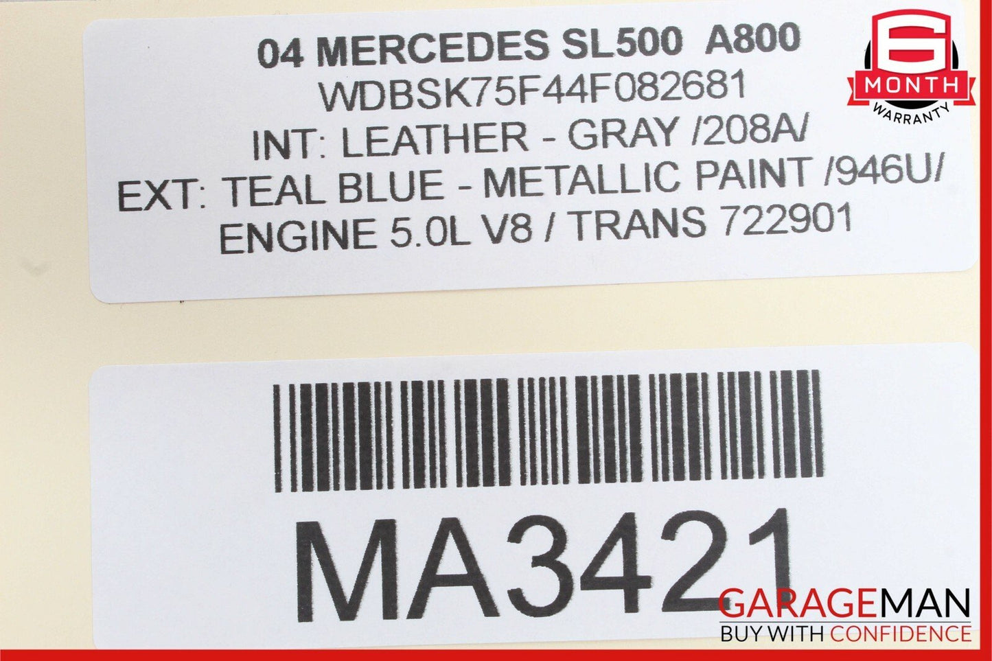 03-06 Mercedes R230 SL500 SL55 AMG Front Left Upper Cushion Seat Belt Trim Gray