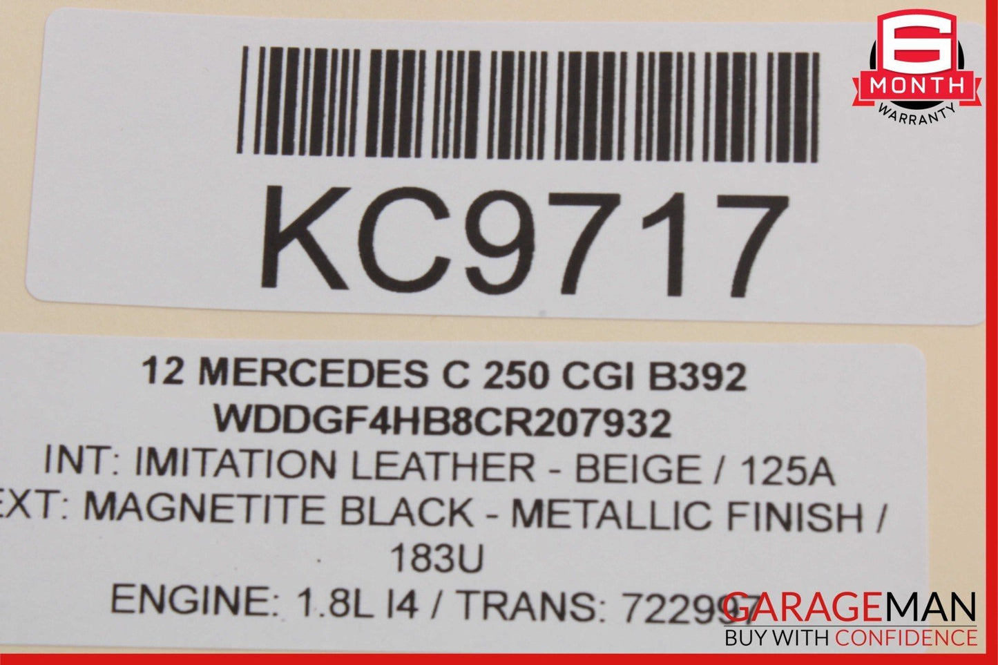 08-14 Mercedes W204 C250 C300 Sedan Front Right Top Upper Seat Cushion Beige OEM