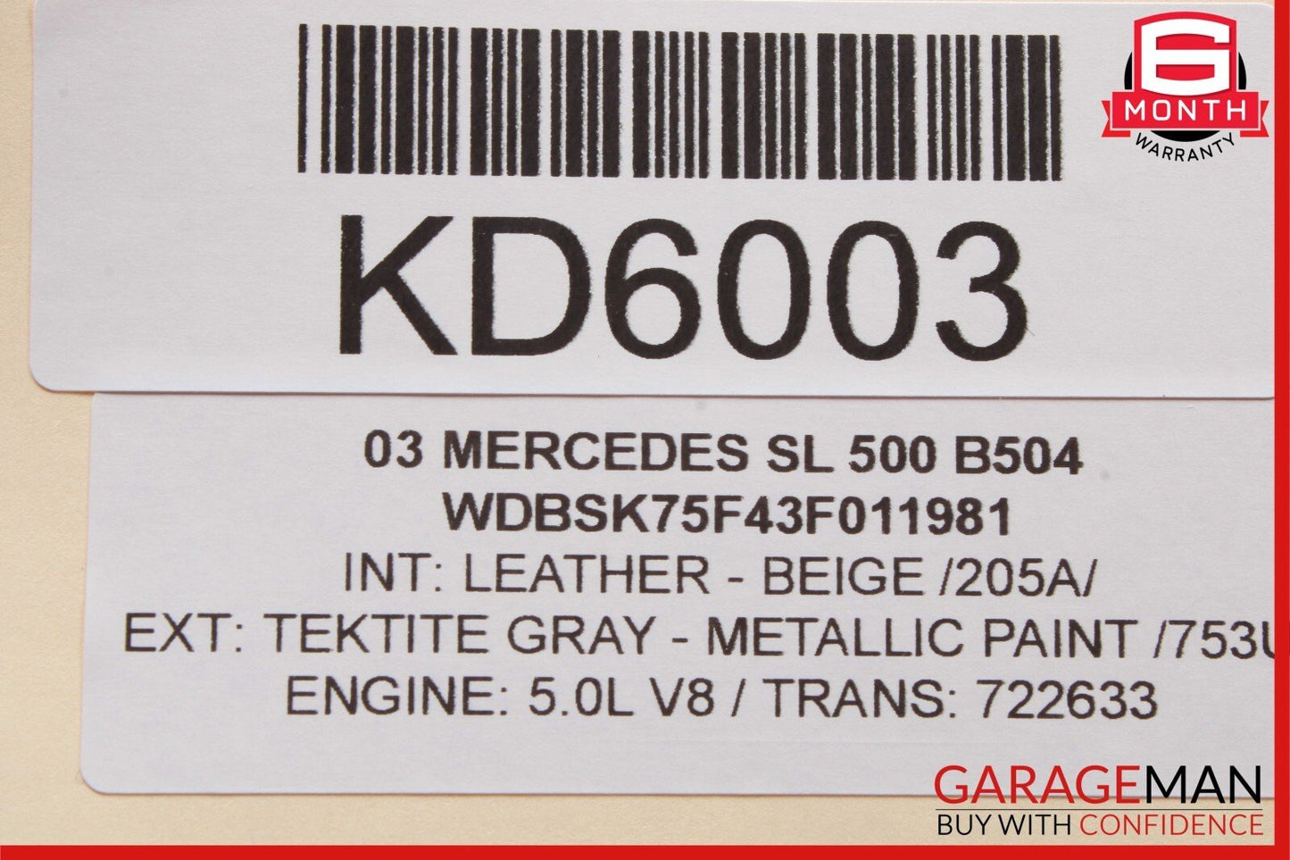 03-12 Mercedes R230 SL500 SL55 Right Trunk Lock Frame Cylinder 2307900471 OEM