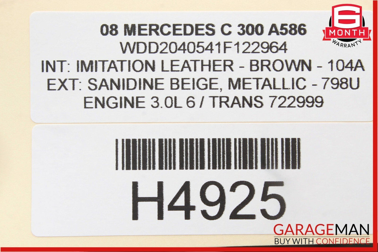 08-09 Mercedes W204 C300 C63 AMG Front Right Side Mirror Door Rear View Beige