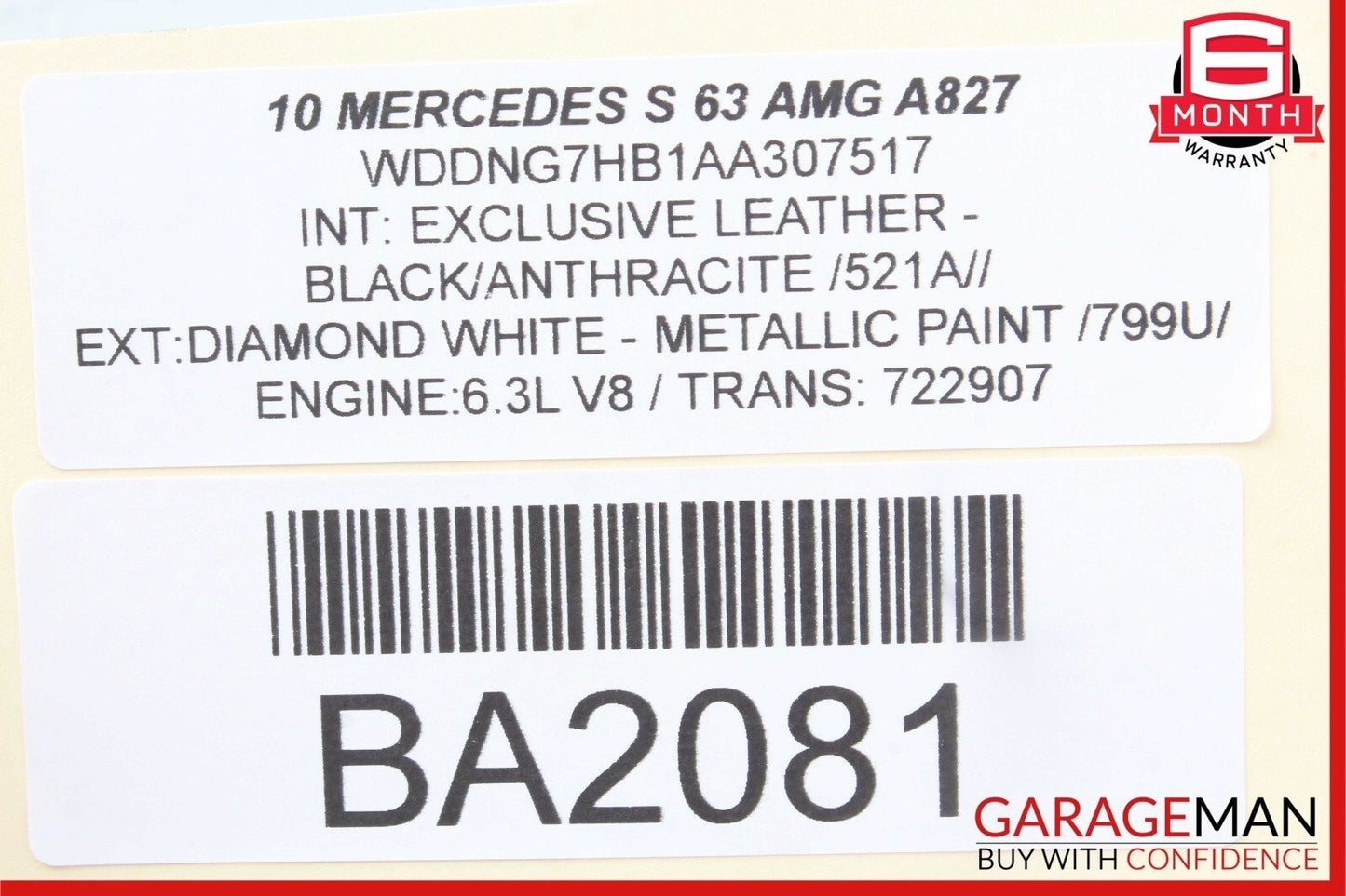 07-13 Mercedes W221 S63 AMG S400 Rear Left Side Exterior Door Handle Keyless Go