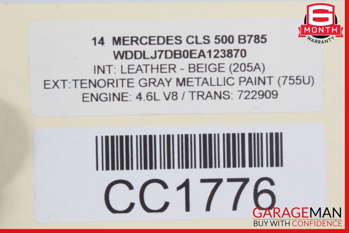 12-18 Mercedes W218 CLS550 Rear Right Side Exterior Door Shell Grey