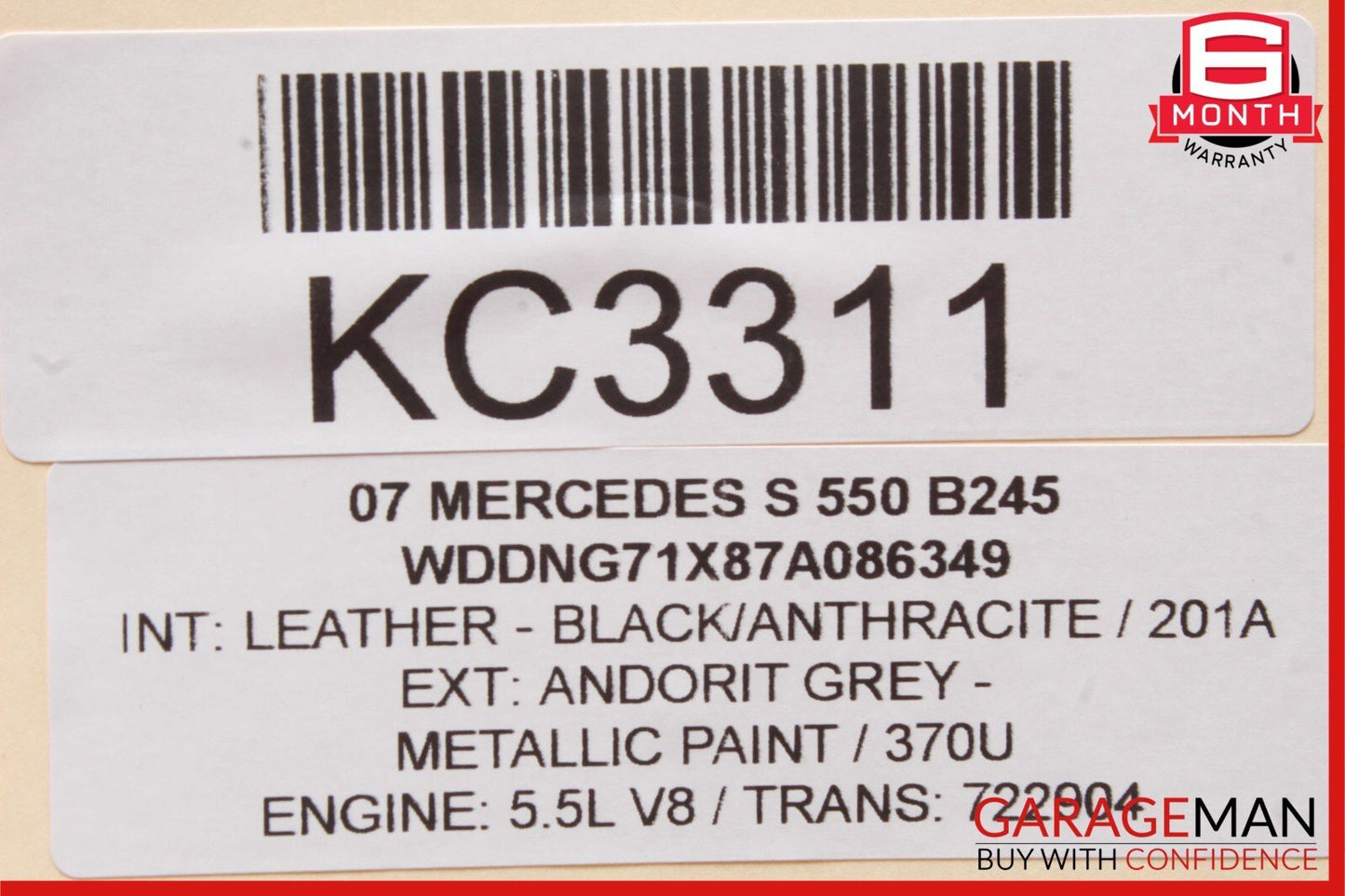 07-09 Mercedes W221 S400 S550 Rear Left / Right Side Overhead Vanity Mirror Gray