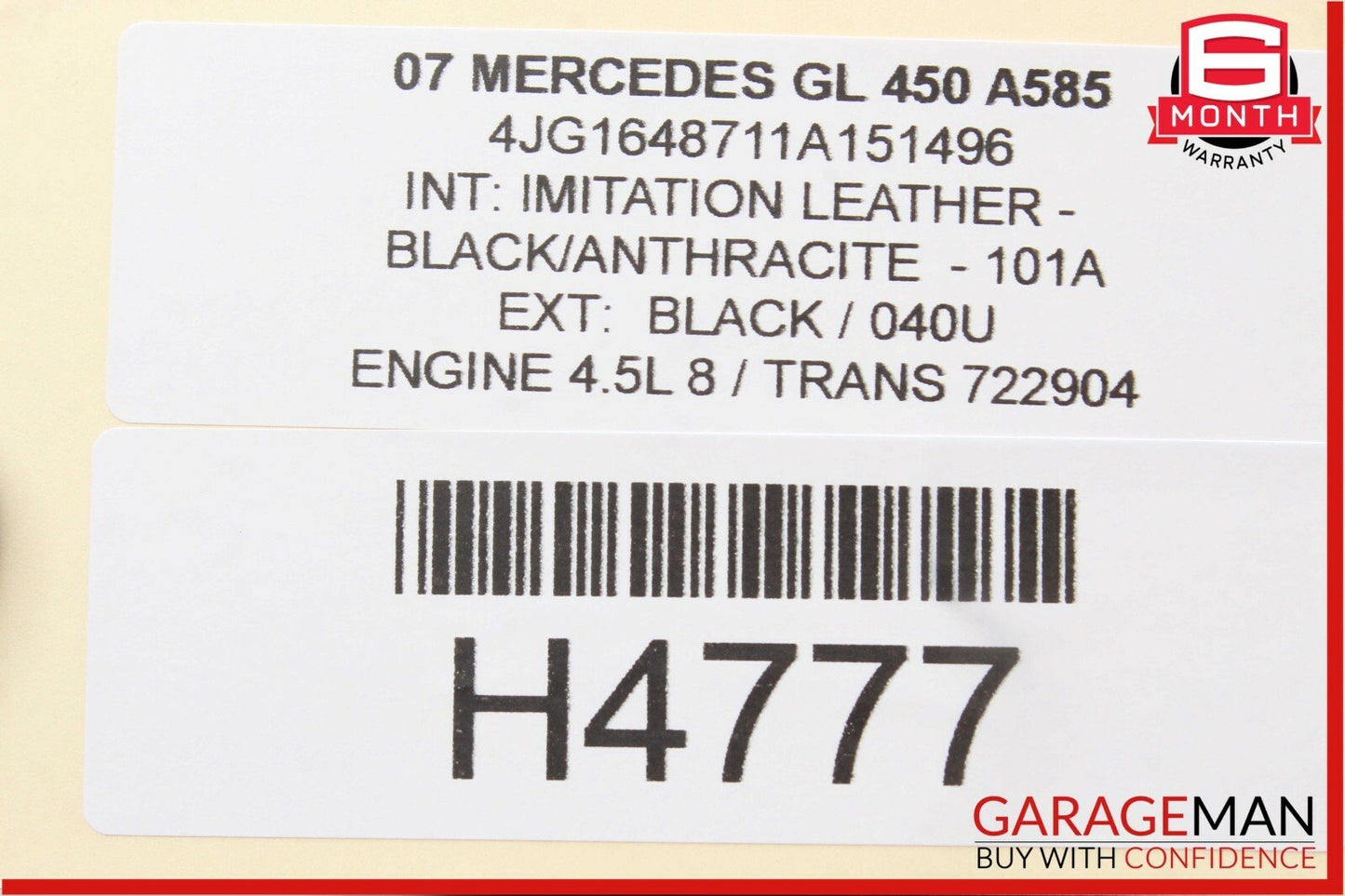 06-12 Mercedes GL450 Rear Right 3rd Third Row Seatbelt Retractor Black