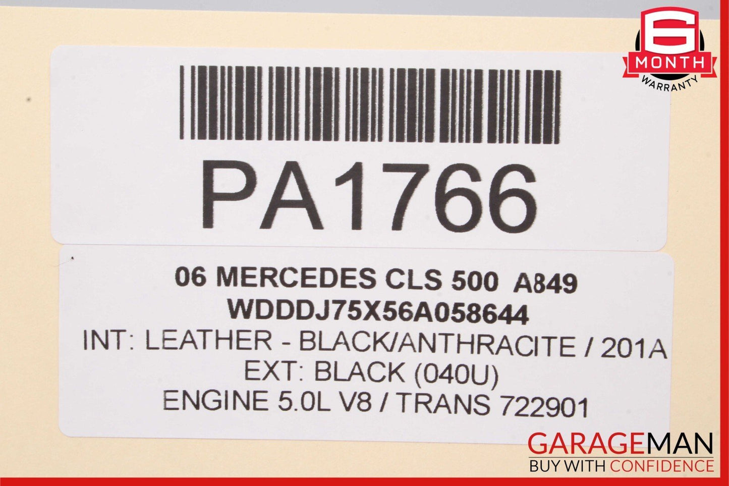 06-11 Mercedes W219 CLS500 CLS550 Rear Left Interior Door Panel Cover Black