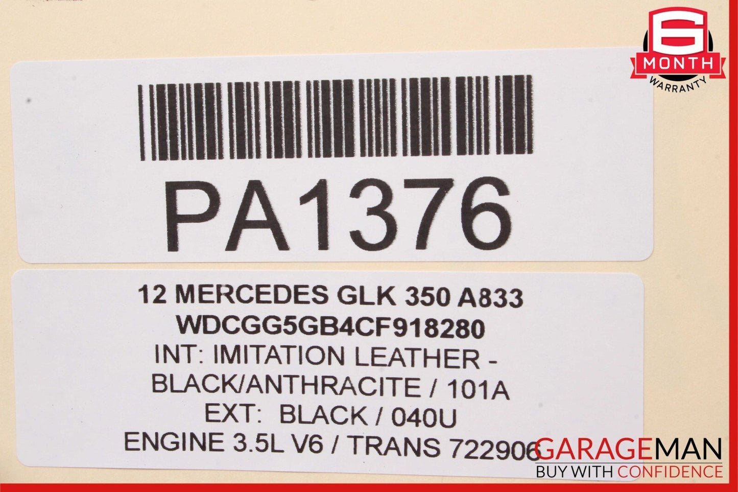 10-15 Mercedes X204 GLK350 Front Right Passenger Top Upper Seat Cushion Black
