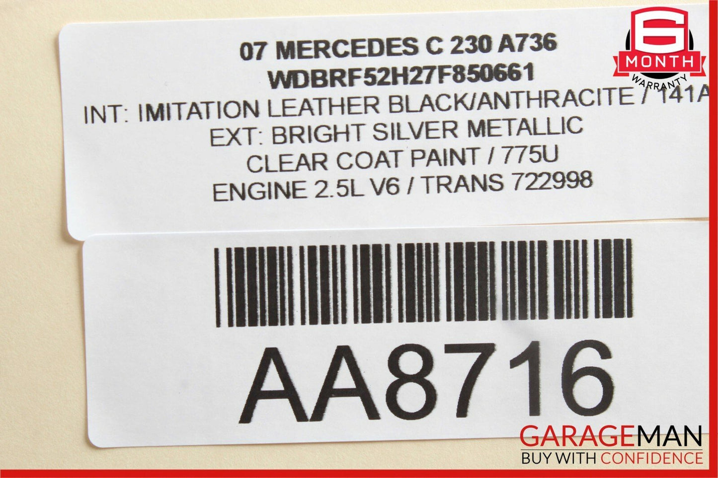01-07 Mercedes W203 C230 C280 Rear Right Side Door Window Regulator Motor Unit