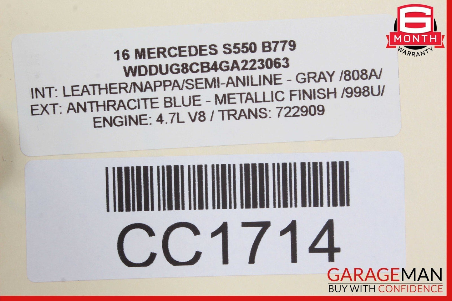 14-17 Mercedes W222 S550 S500 Rear Right Side Interior Door Panel Cover Gray