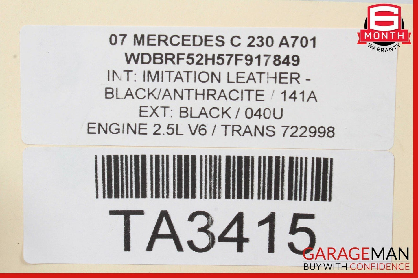 06-07 Mercedes W203 C230 RWD Rear Drive Shaft Propeller Driveshaft Assembly