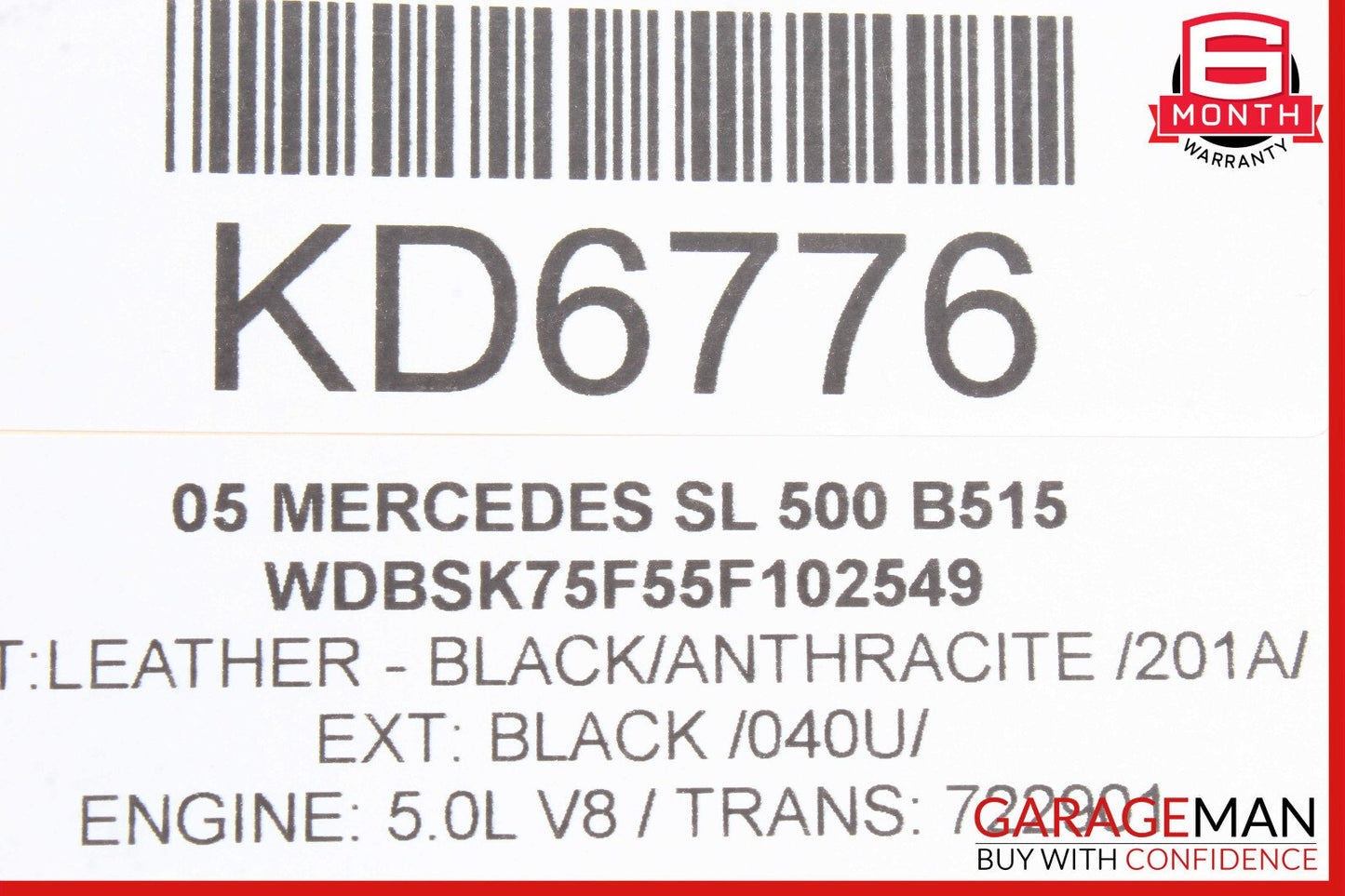 Mercedes R230 SL500 SL55 AMG Convertible Top Left Side Load Assist Cylinder OEM