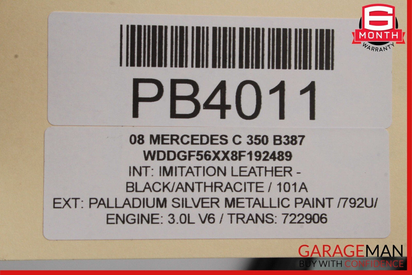 08-14 Mercedes W204 C180 C250 Rear Right Side Interior Door Panel Anthracite