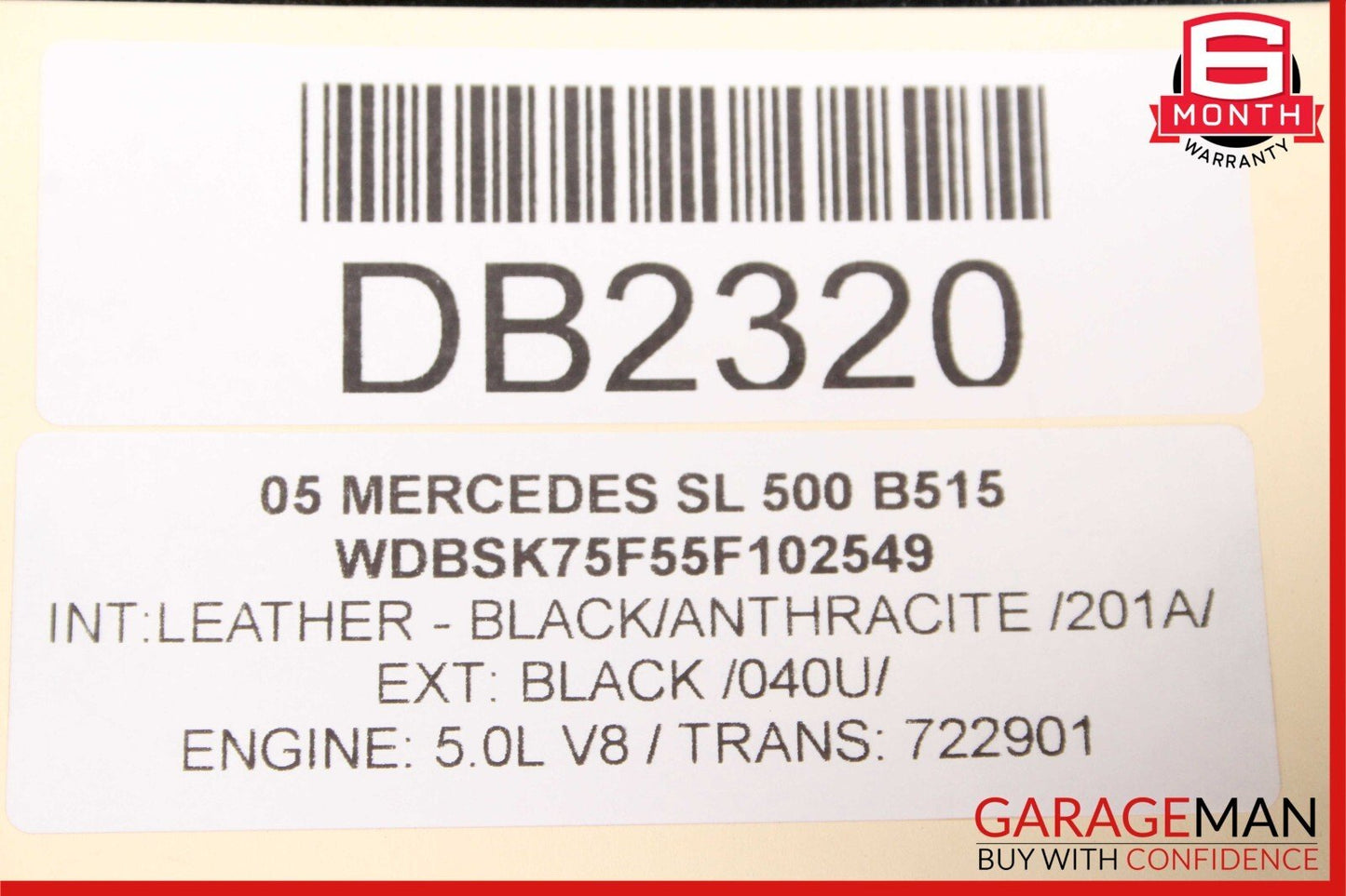 03-12 Mercedes R230 SL500 Convertible Upper Roof Hardtop Hard Top Panel Black
