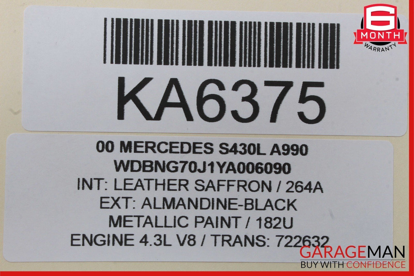 00-06 Mercedes W220 S430 Front Left / Right Seat Headrest Head Rest Saffron