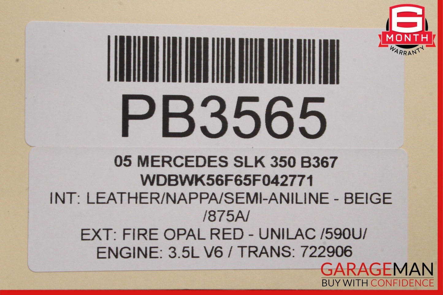 05-11 Mercedes R171 SLK280 SLK350 Convertible Hard Top Roof Folding Panel Red