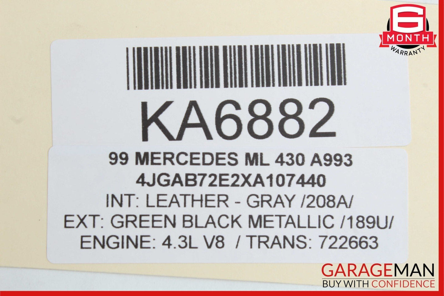 1999 Mercedes W163 ML430 Upper Radiator Core Support Tie Bar OEM
