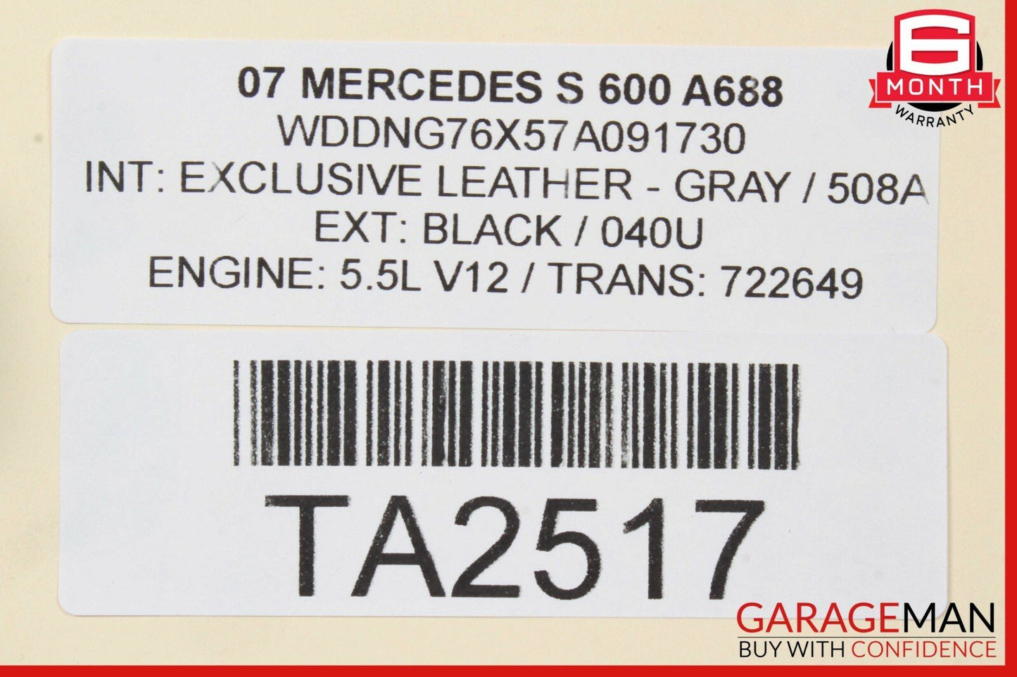 07-13 Mercedes W221 S600 Rear Left Recline Top Upper Seat Cushion Gray OEM