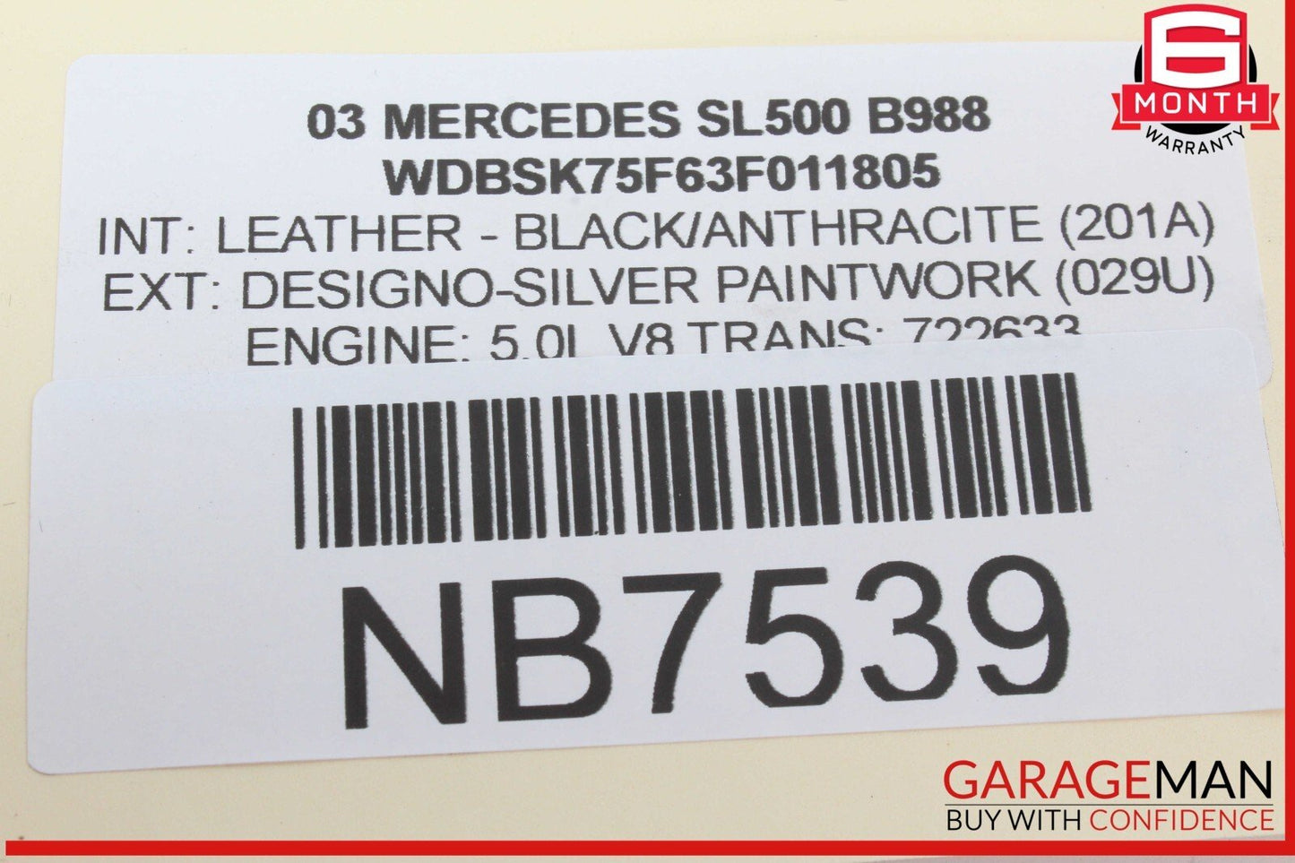 03-06 Mercedes R230 SL500 SL55 AMG Center Console Rear Lid Cover Panel Black OEM
