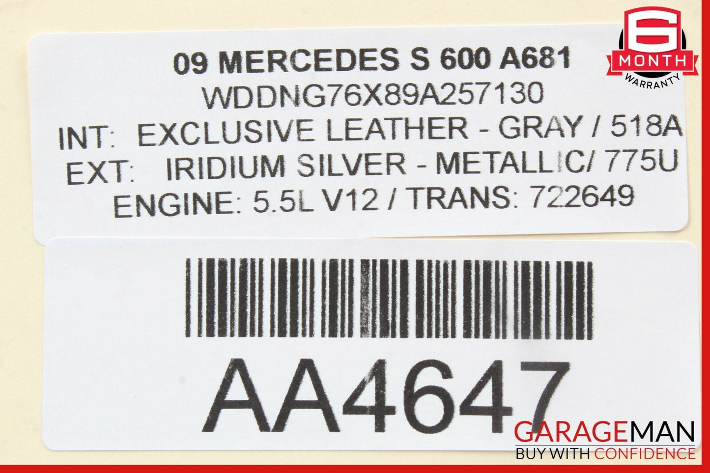 07-09 Mercedes W221 S550 S600 Front Left Side Mirror Door Rear View Silver