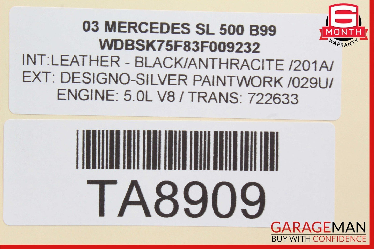 03-06 Mercedes R230 SL500 Front Right Passenger Exterior Door Handle OEM