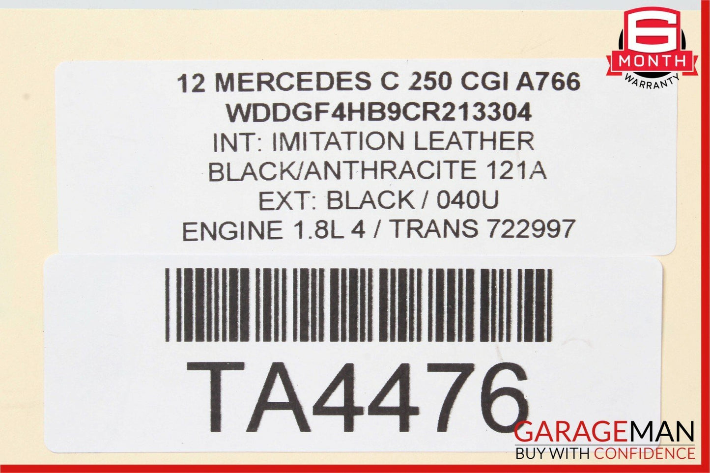 12-14 Mercedes W204 C250 1.8L RWD Drive Shaft Prop Propeller Driveshaft Assembly