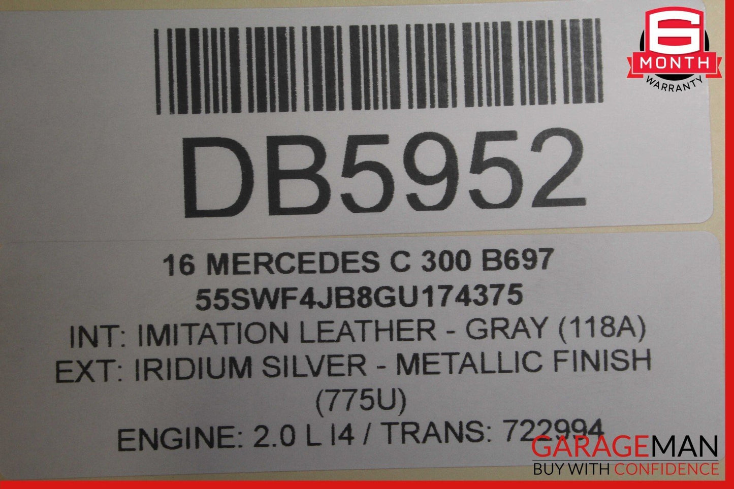 15-20 Mercedes W205 C300 Front Right or Left Top Upper Seat Cushion Cover Grey