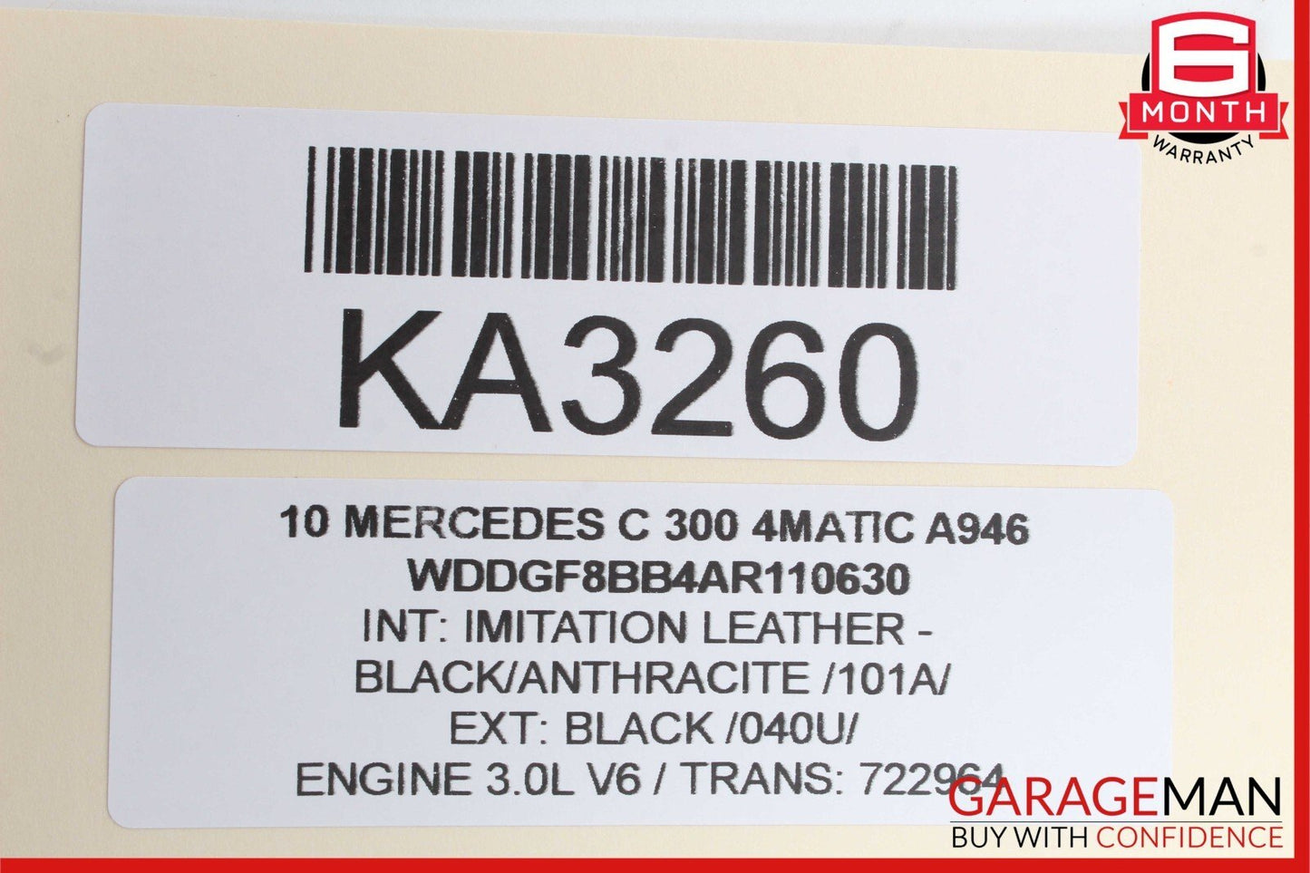 08-14 Mercedes W204 C350 C300 C63 AMG Interior Top Upper Rear View Mirror Black