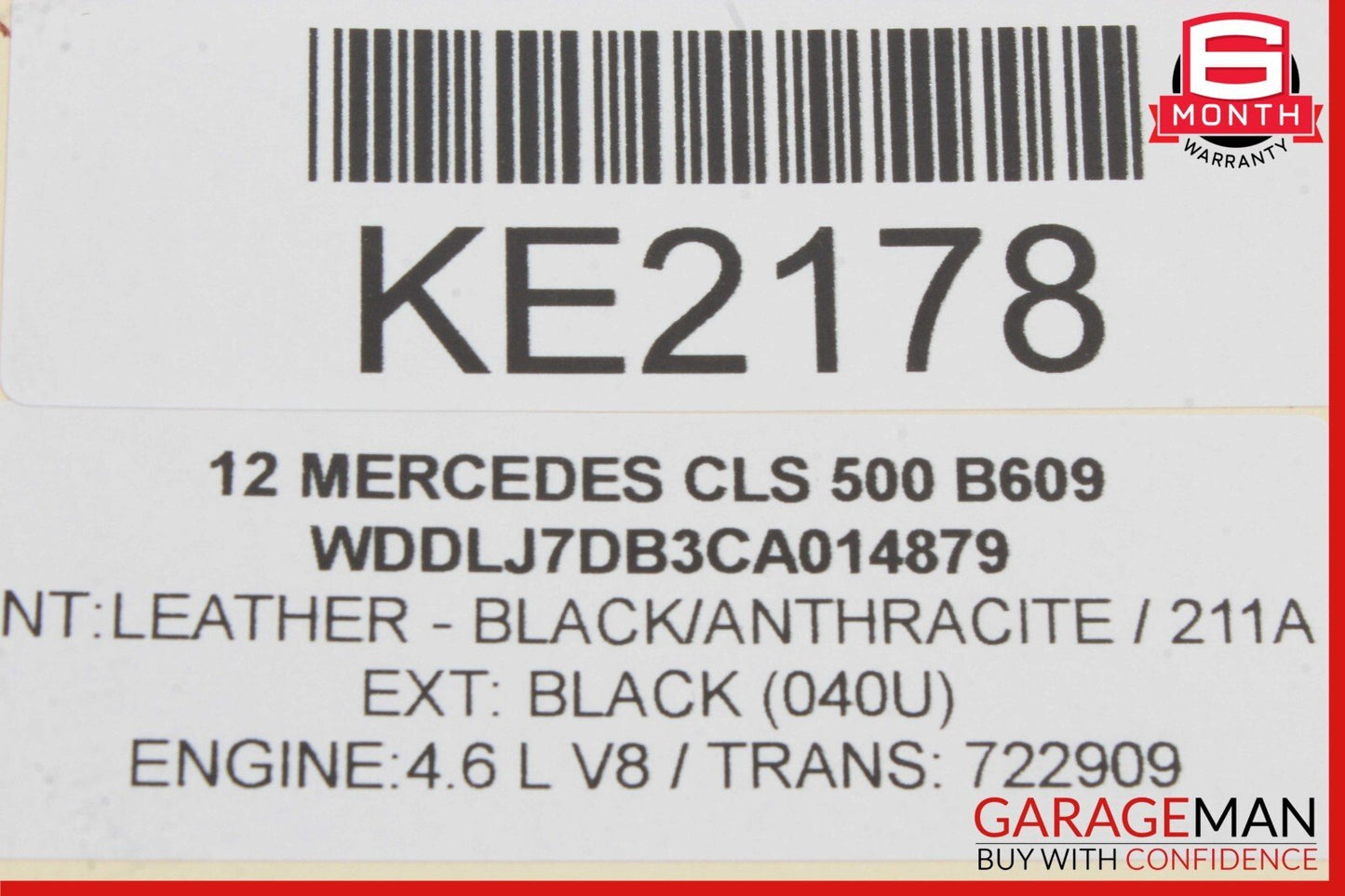 12-14 Mercedes W218 CLS550 Rear Right Passenger Side Interior Door Panel Black