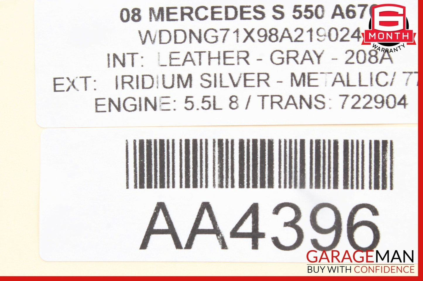 07-09 Mercedes W221 S550 S450 Rear Left Driver Side Overhead Vanity Mirror Gray