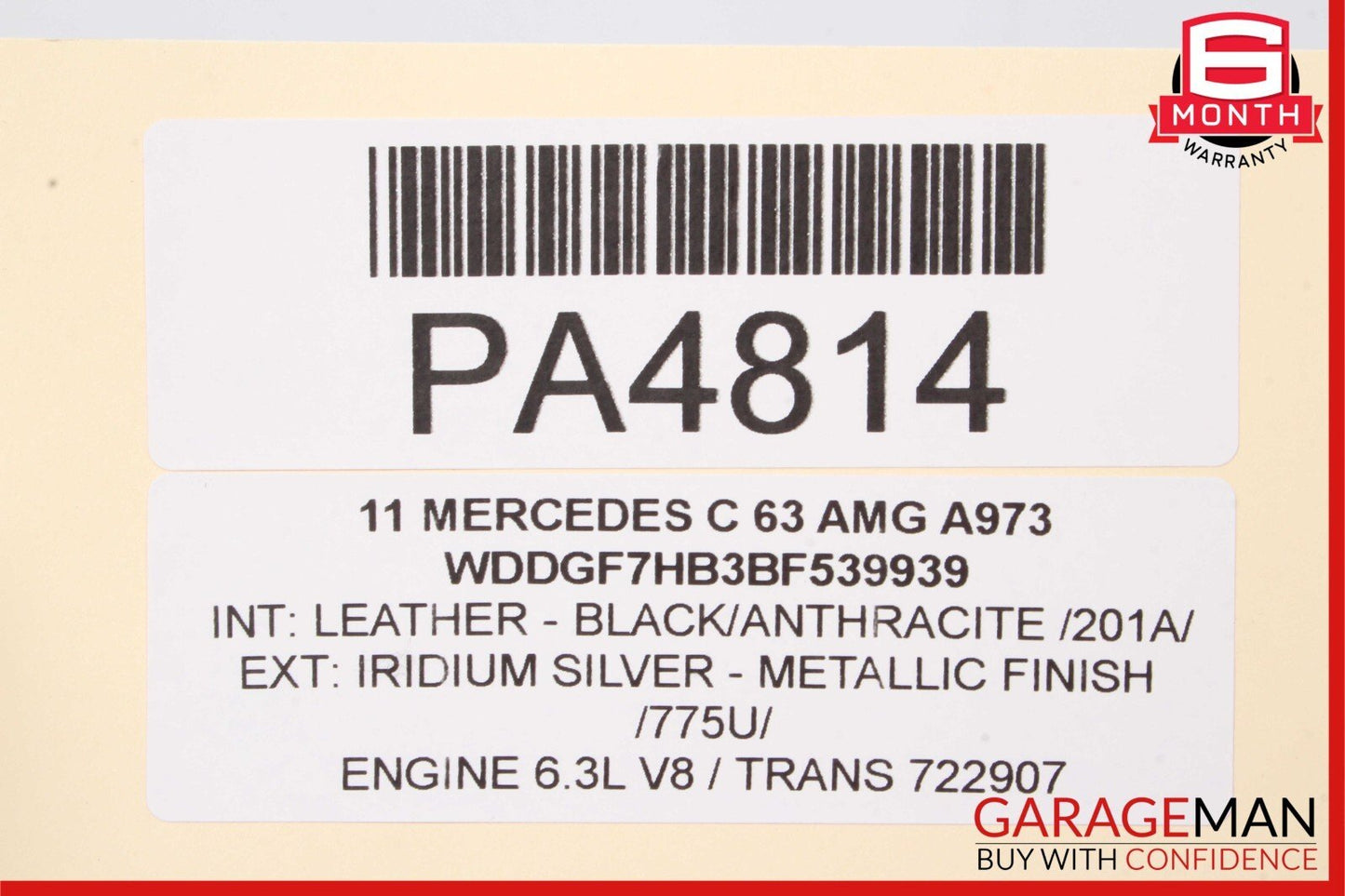 08-14 Mercedes W204 C63 AMG Sedan Rear Left Side Top Upper Seat Cushion Assembly