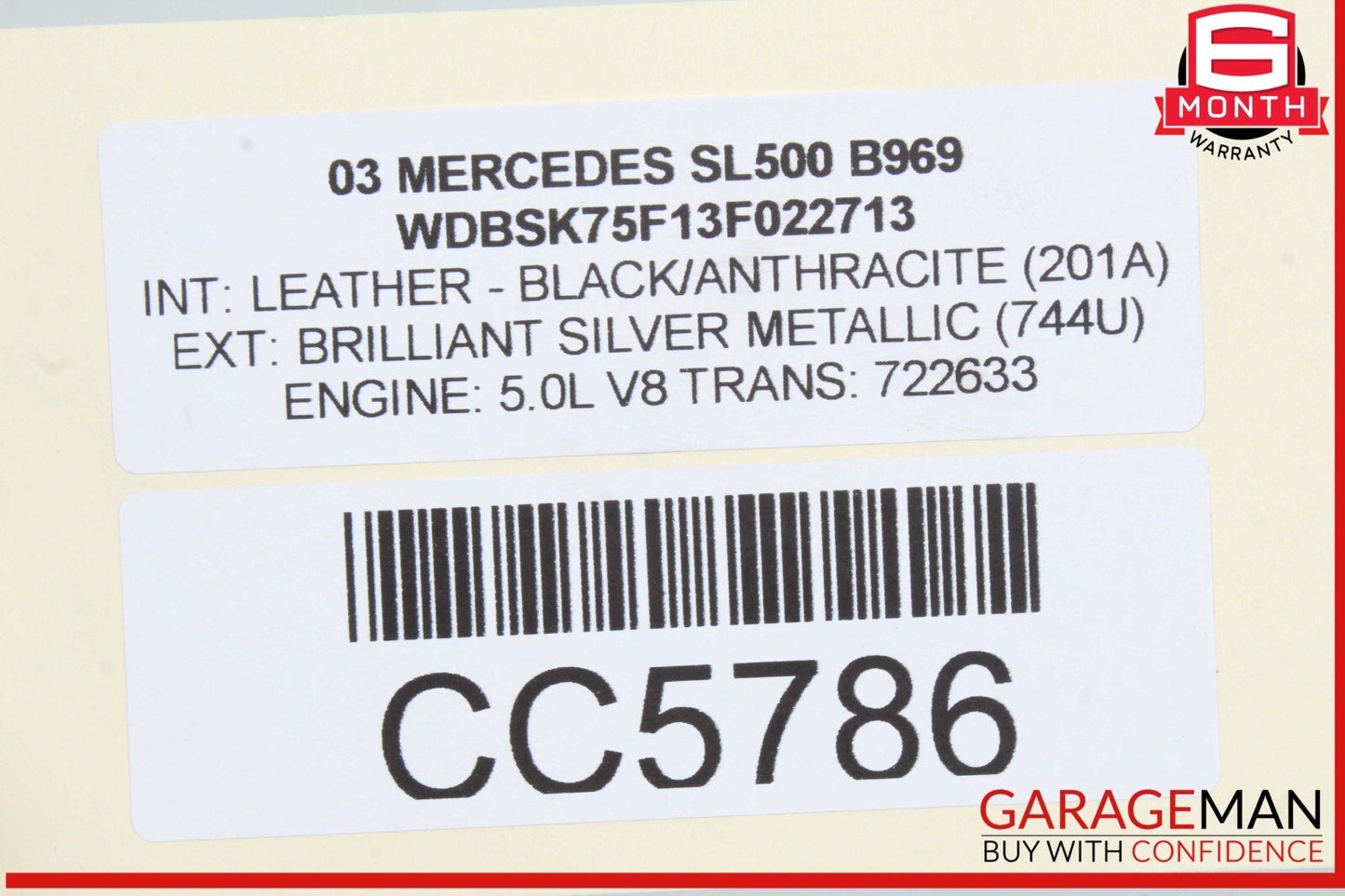 03-08 Mercedes R230 SL500 SL600 Front Left Driver Side Fender Panel Silver OEM