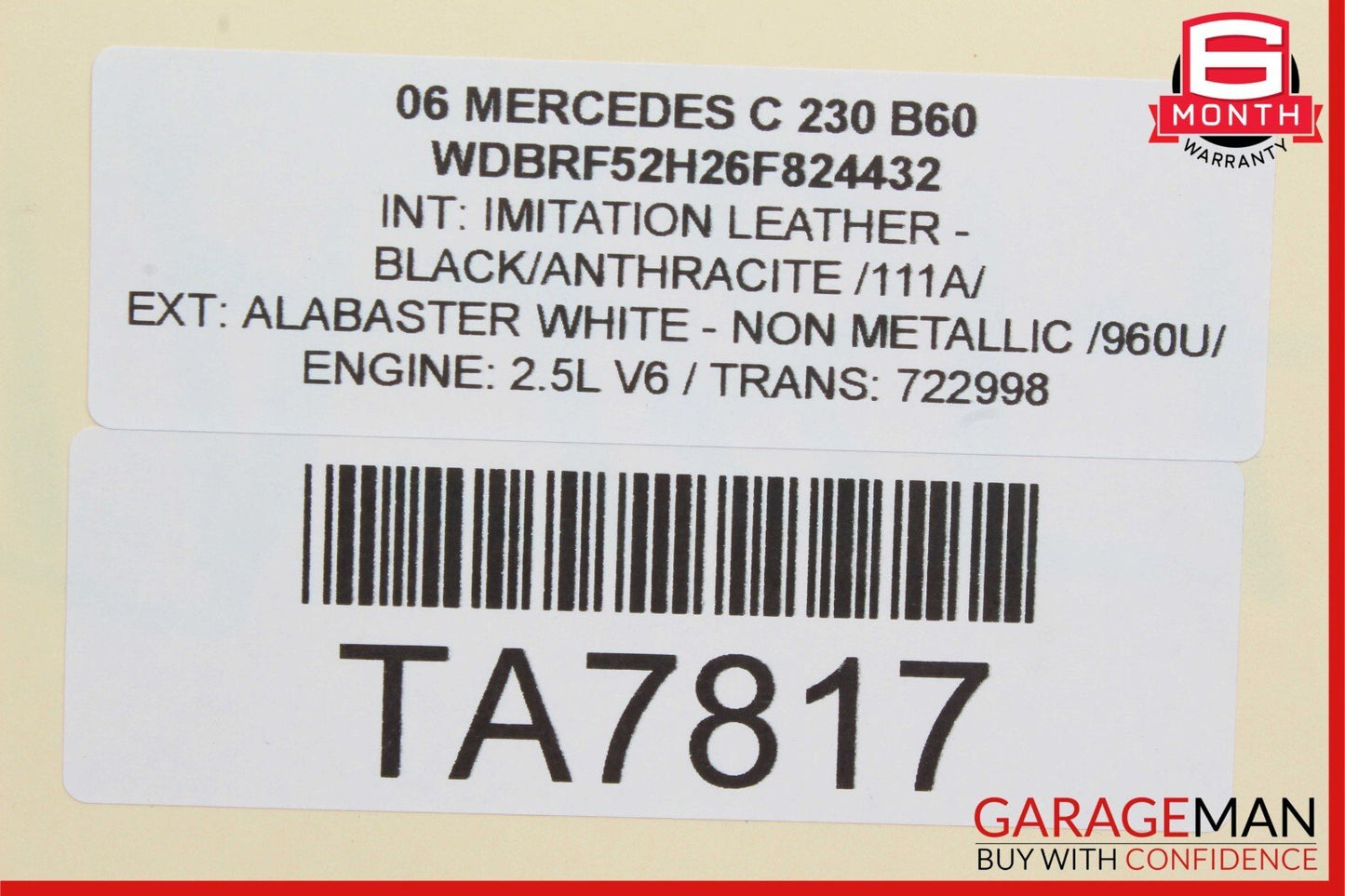 05-07 Mercedes W203 C230 C280 Rear Right Exterior Door Handle White
