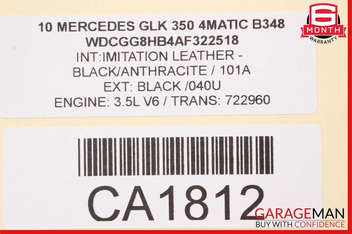 10-15 Mercedes X204 GLK250 GLK350 Front Left Side Interior Door Trim Panel Black