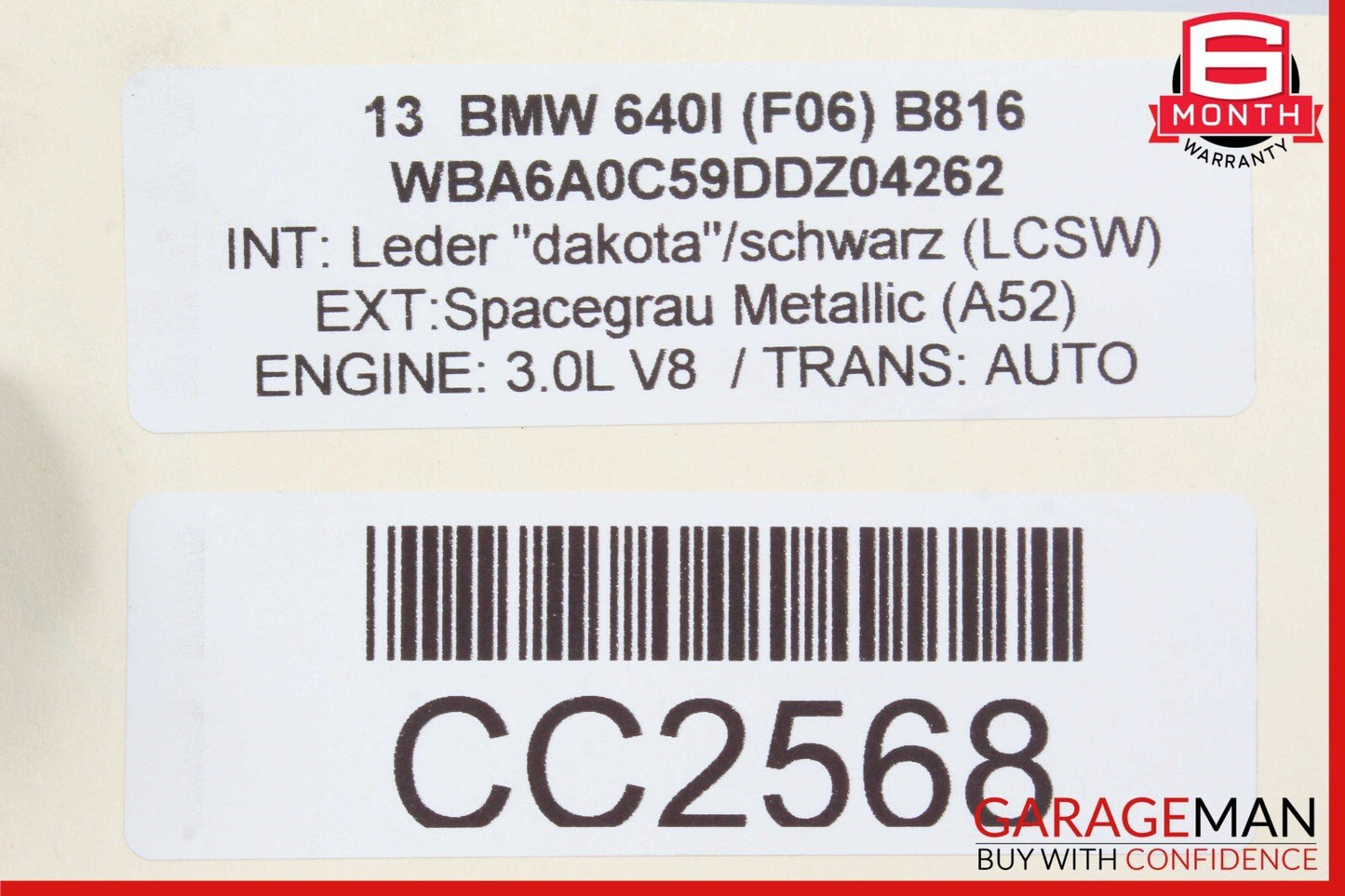 13-19 BMW 640i 650i F06 Rear Left Driver Side Door Exterior Shell OEM