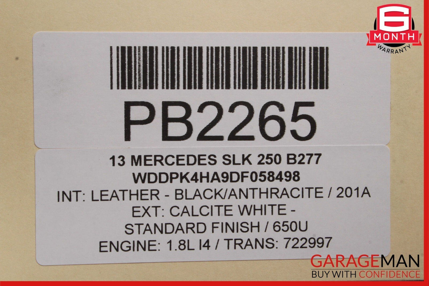 12-20 Mercedes R172 SLK250 Front Right Side Exterior Door Shell Calcite White