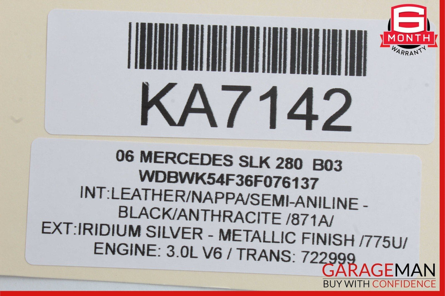05-11 Mercedes R171 SLK280 Convertible Rear Right Top Side Trunk Lid Cylinder