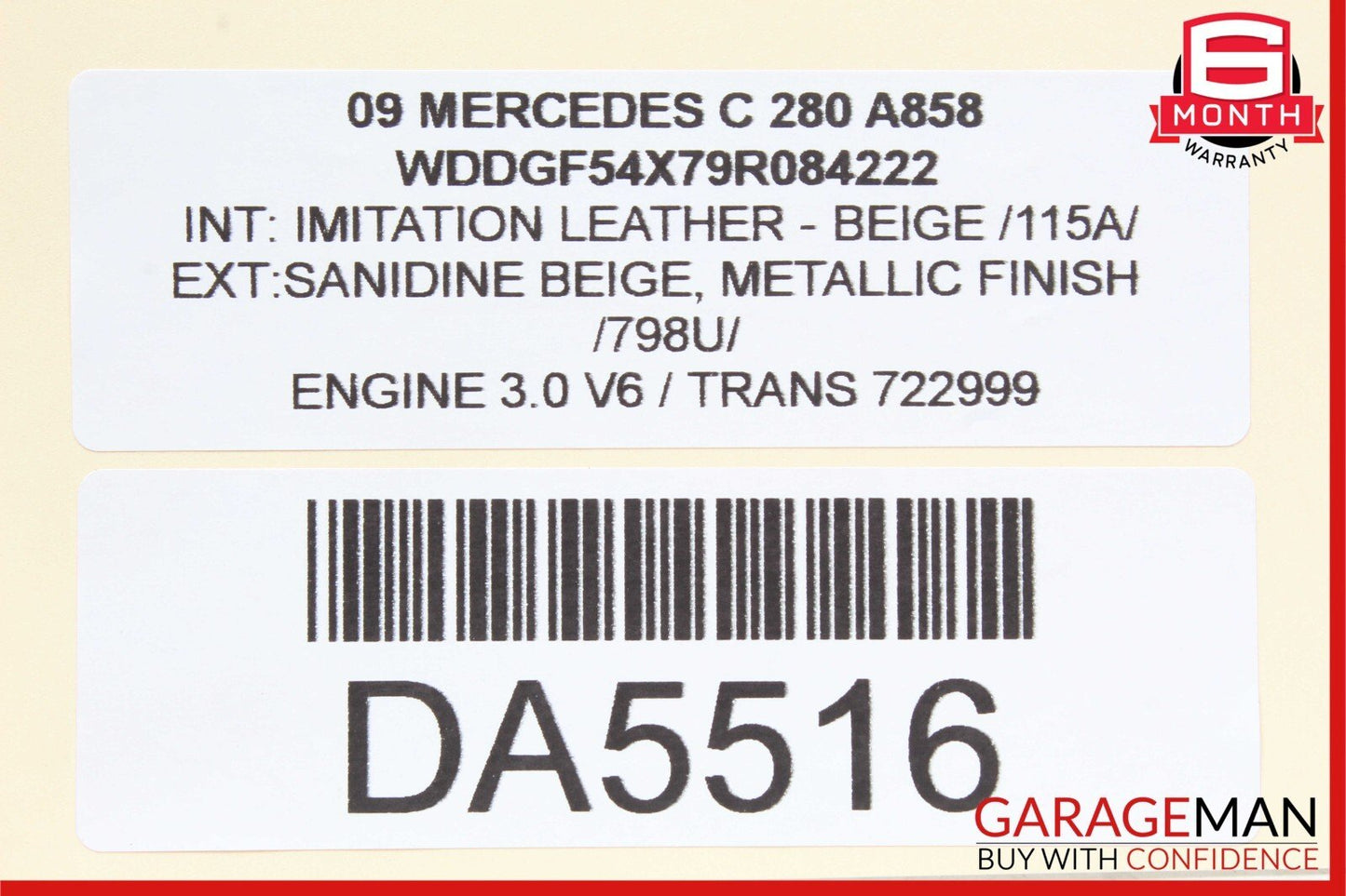 08-11 Mercedes W204 C280 Rear Left Driver Side Interior Door Panel Beige OEM