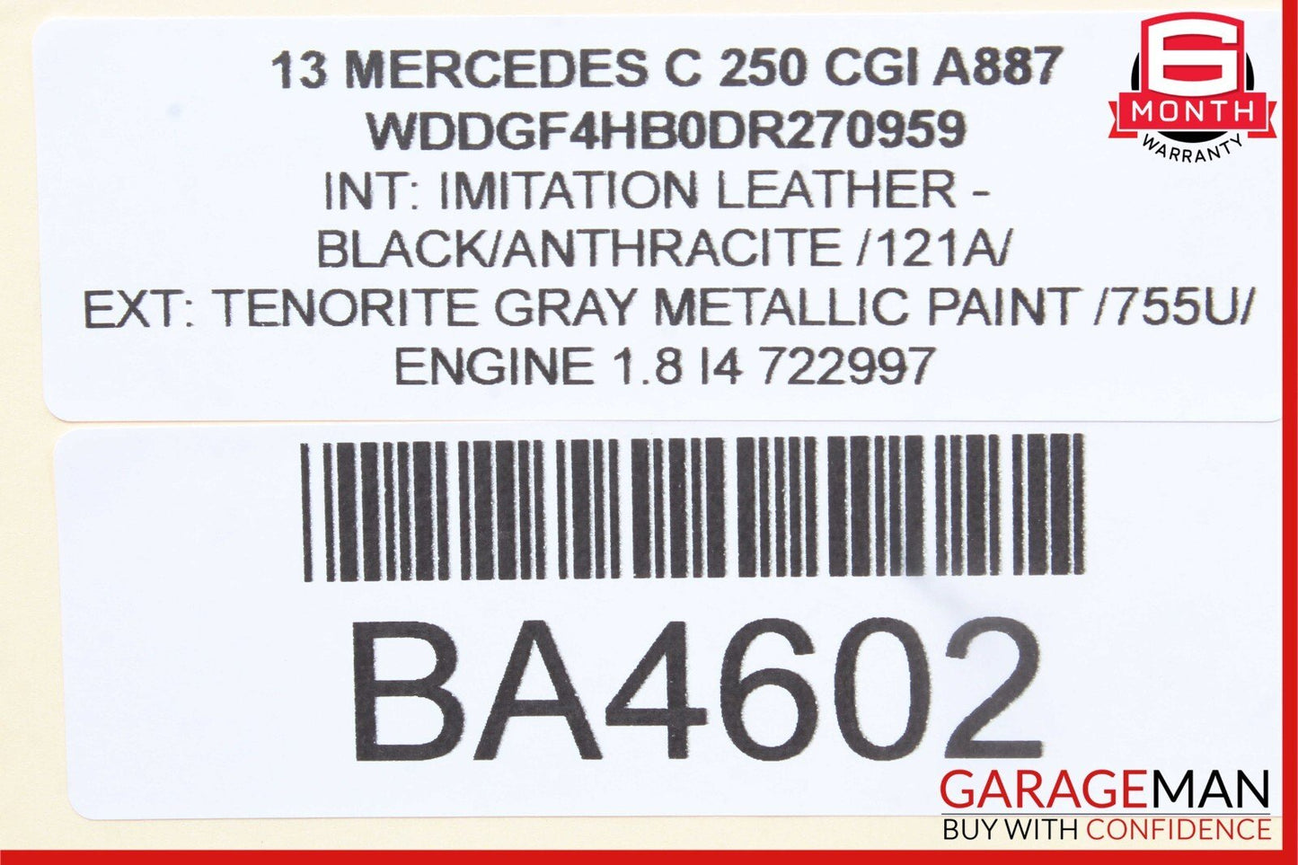 12-14 Mercedes W204 C250 Right Passenger Side Exterior Door Handle Tenorite Gray