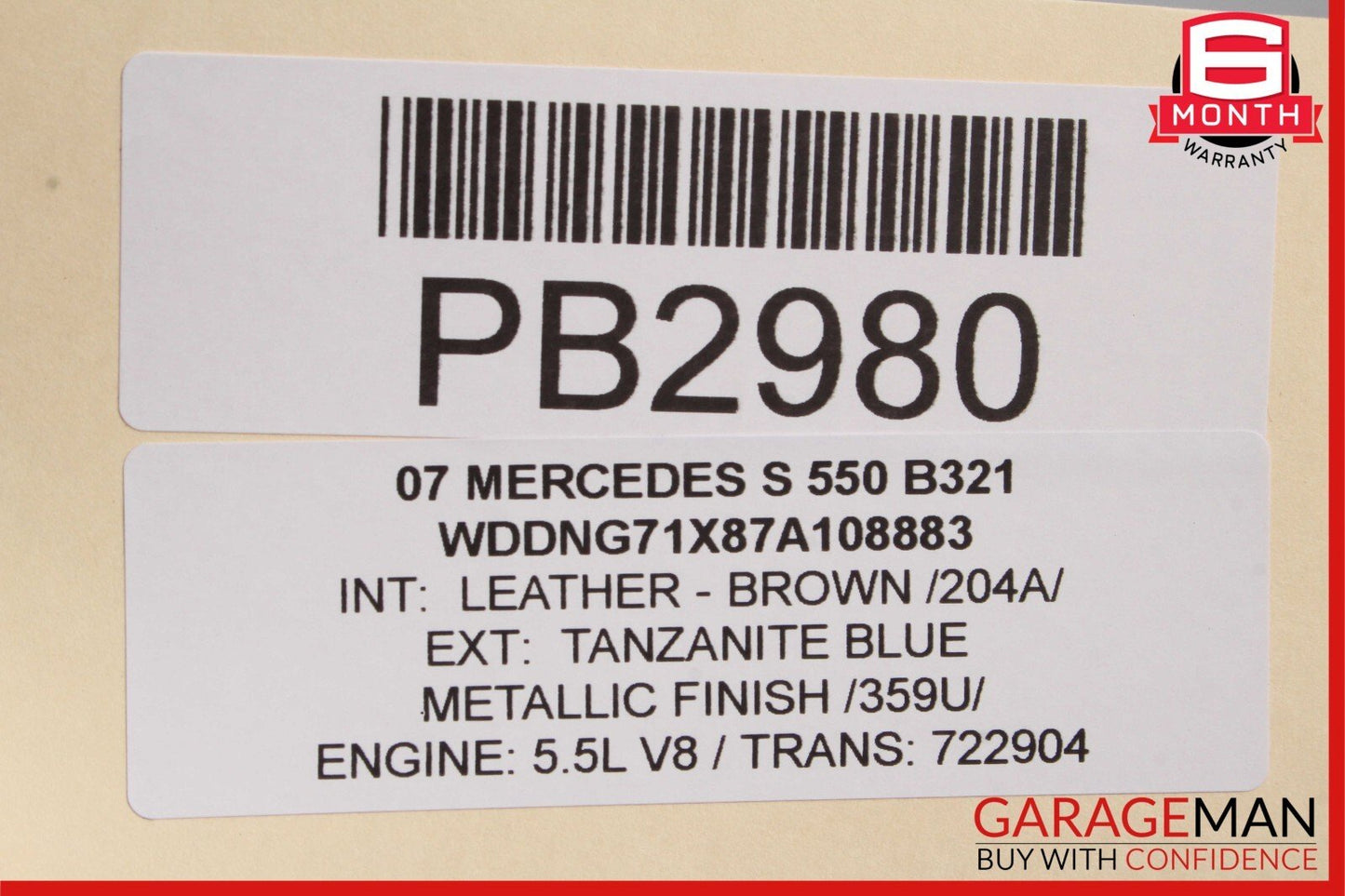 07-09 Mercedes W221 S550 Rear Left Side Top Upper Seat Cushion Cover Brown