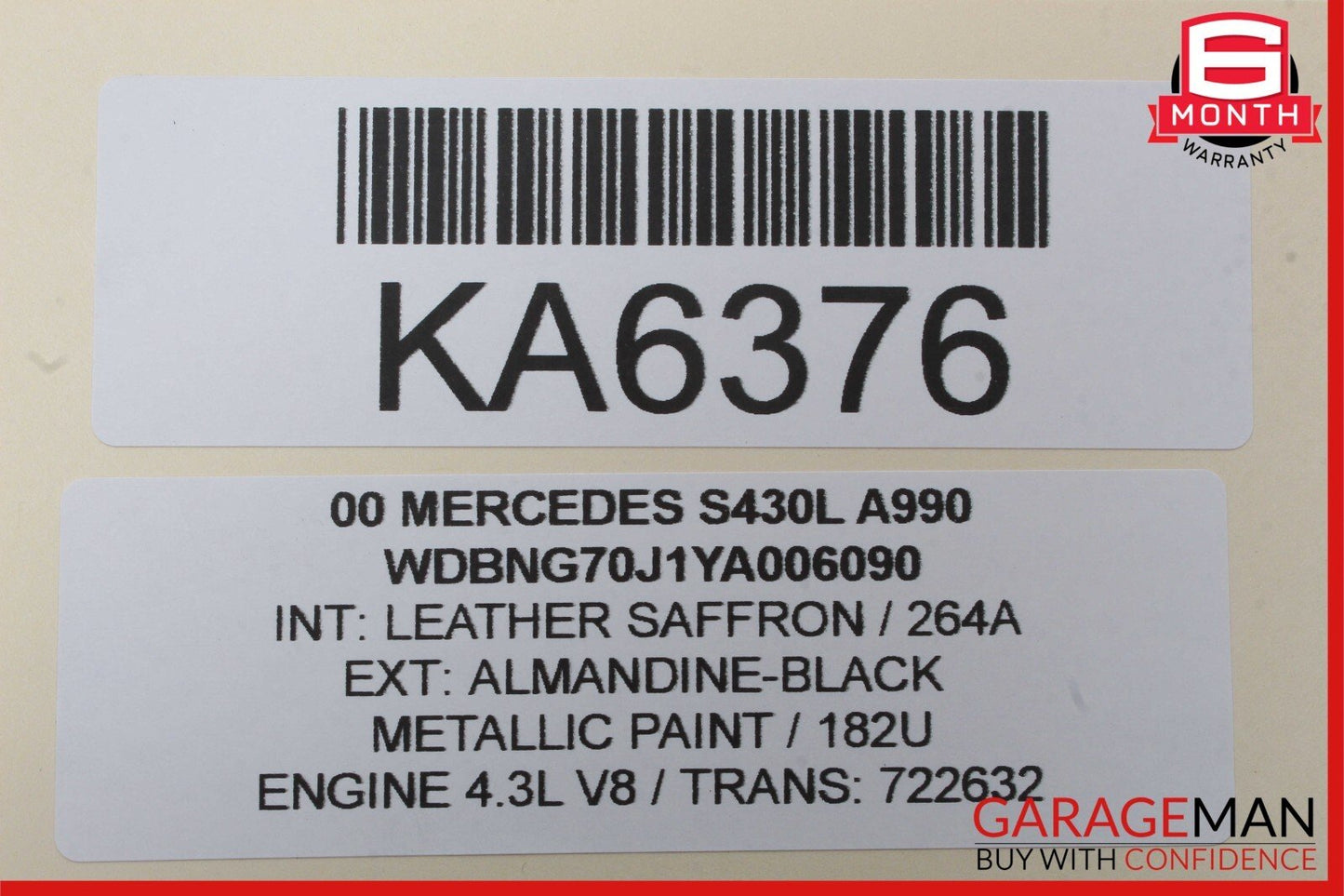 00-06 Mercedes W220 S430 Front Right / Left Seat Headrest Head Rest Saffron