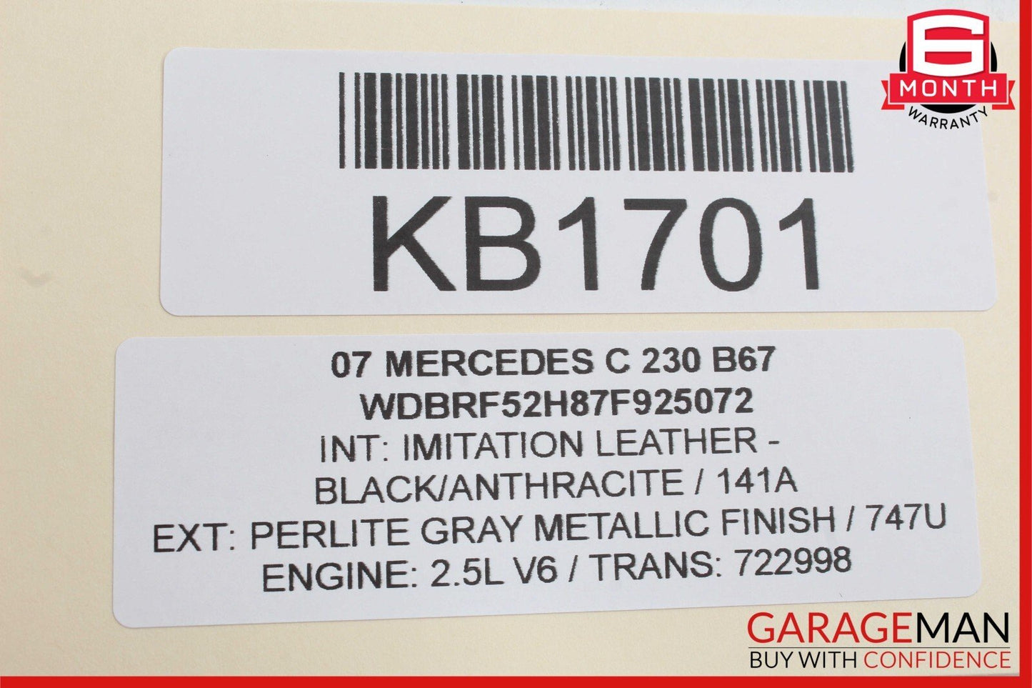 05-07 Mercedes W203 C230 Rear Right Exterior Door Handle Gray OEM