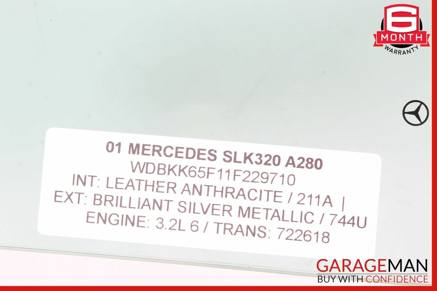 01-04 Mercedes R170 SLK230 SLK320 Pilkington Front Right Side Door Window Glass