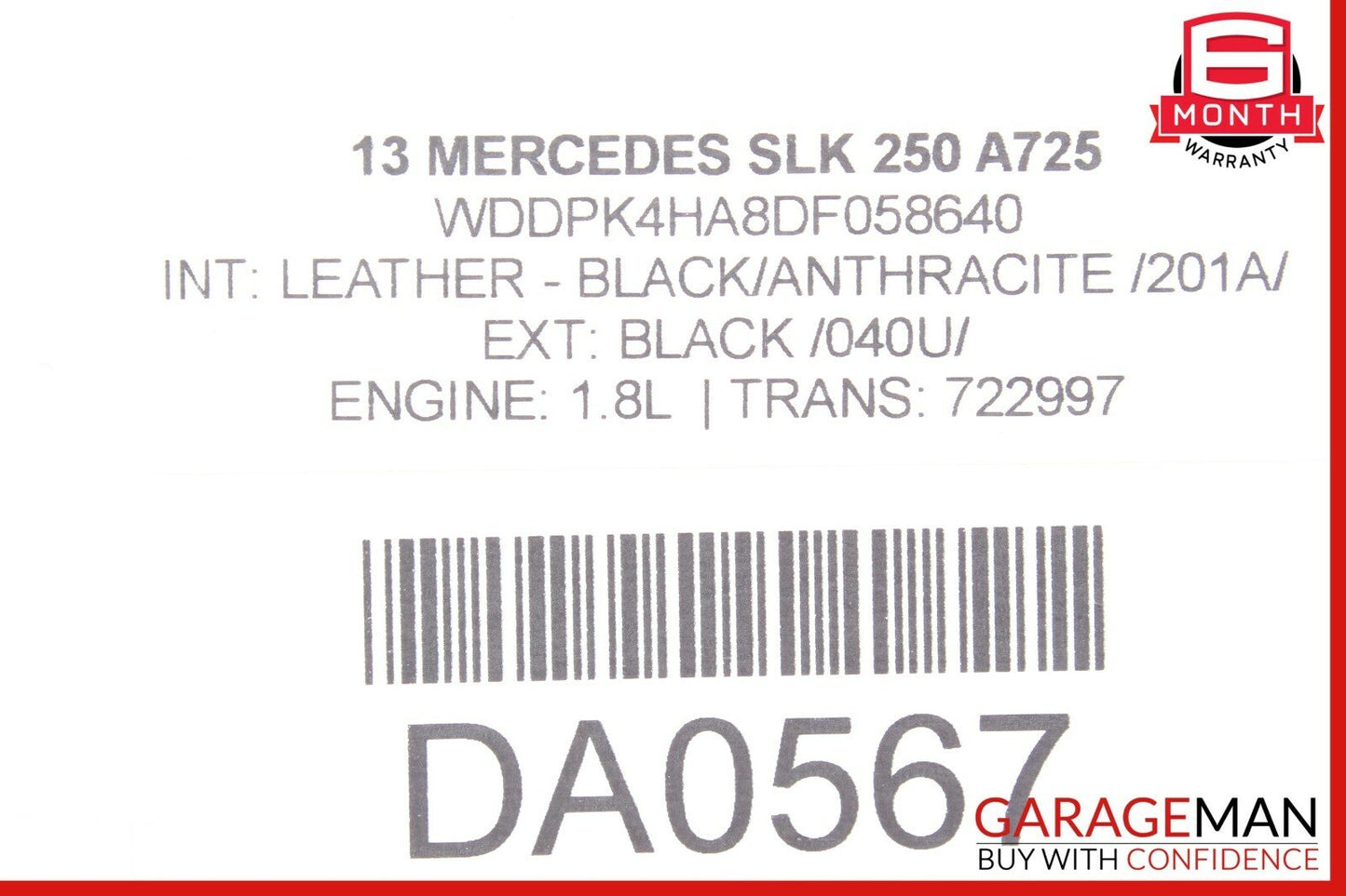 12-20 Mercedes R172 SLK350 SLC300 Convertible Trunk Left Lift Assist Cylinder
