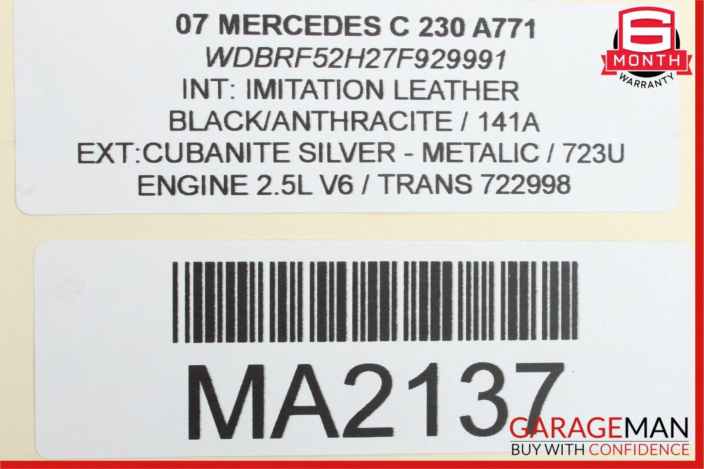 05-07 Mercedes W203 C230 Front Right Side Headlight Head Light Lamp Halogen OEM