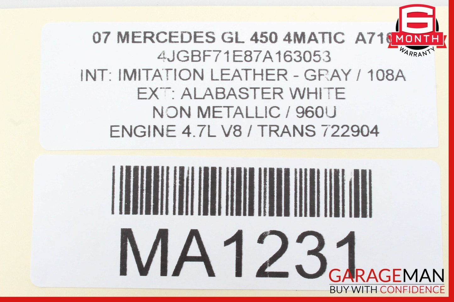 07-12 Mercedes X164 GL450 R350 ML500 Front Seat Headrest Head Rest Gray OEM