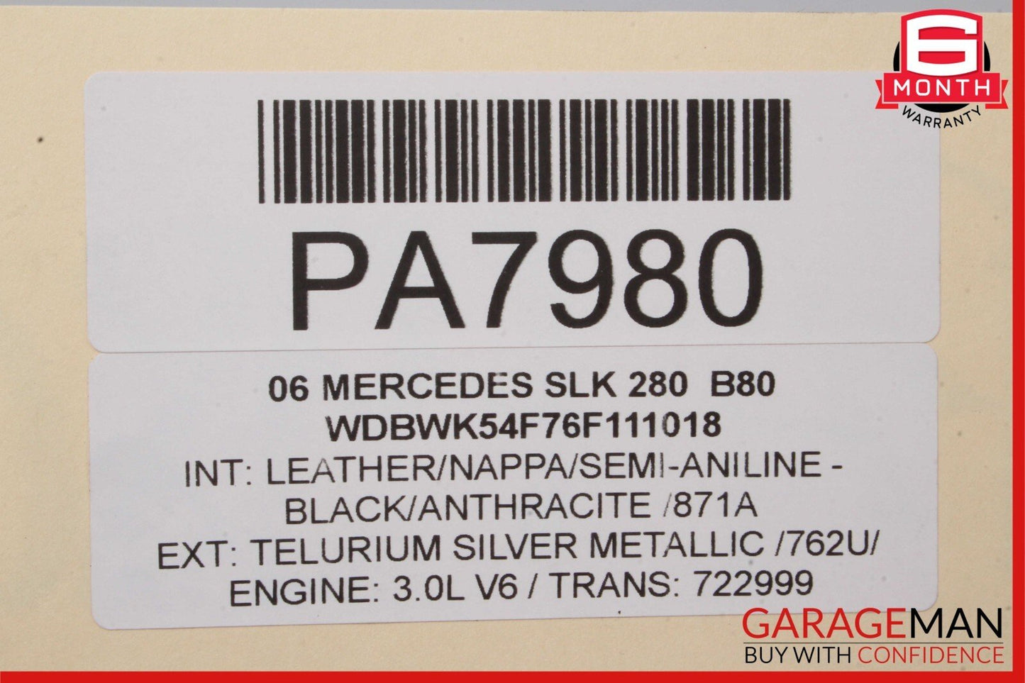 06-11 Mercedes W204 SLK280 V6 3.0L M272 Engine Motor Block Assembly RWD 119k OEM