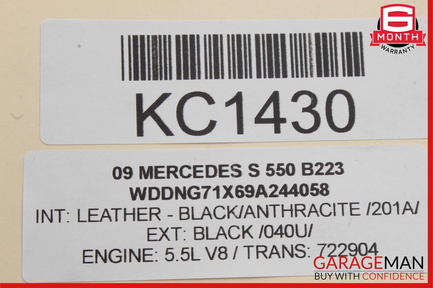 07-09 Mercedes W221 S550 S63 AMG Interior Front Top Rear View Mirror Gray