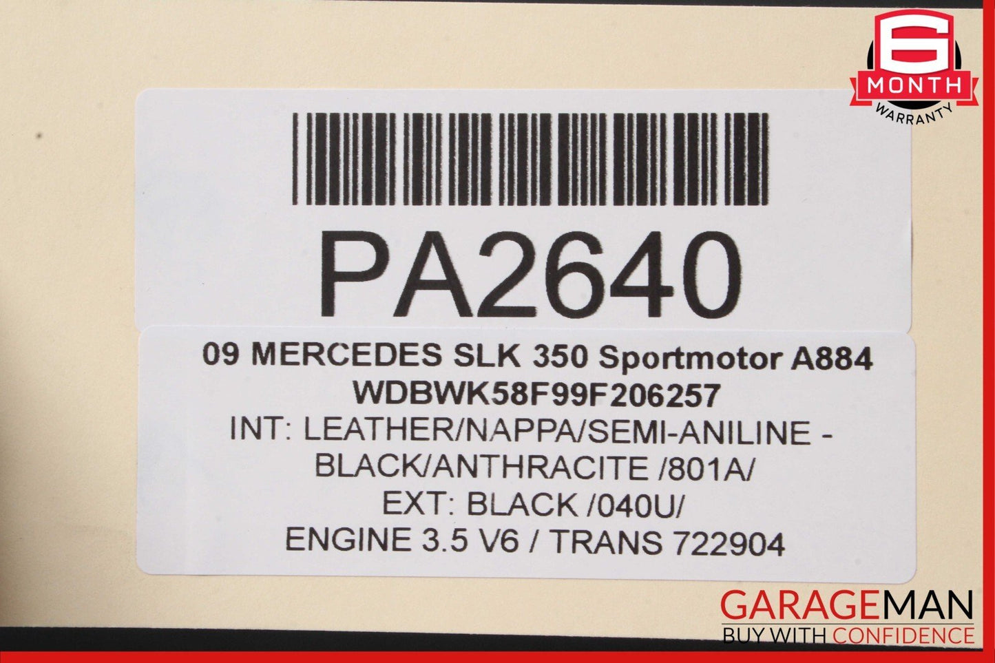 05-11 Mercedes R171 SLK350 Front Right Side Interior Door Panel Trim Cover Black