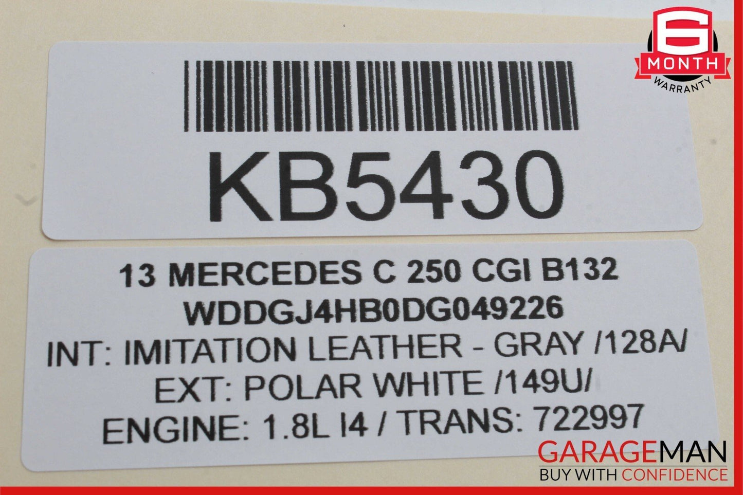 08-17 Mercedes W204 C250 E400 E350 GLK350 Rear Overhead Dome Light Lamp Gray